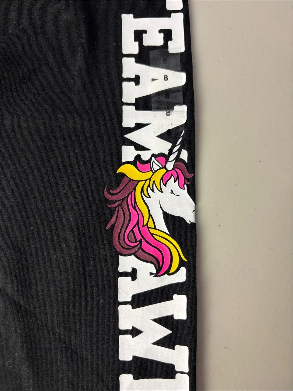 Justice Black Full Length Leggings with 'Team Awesome' Unicorn Graphic